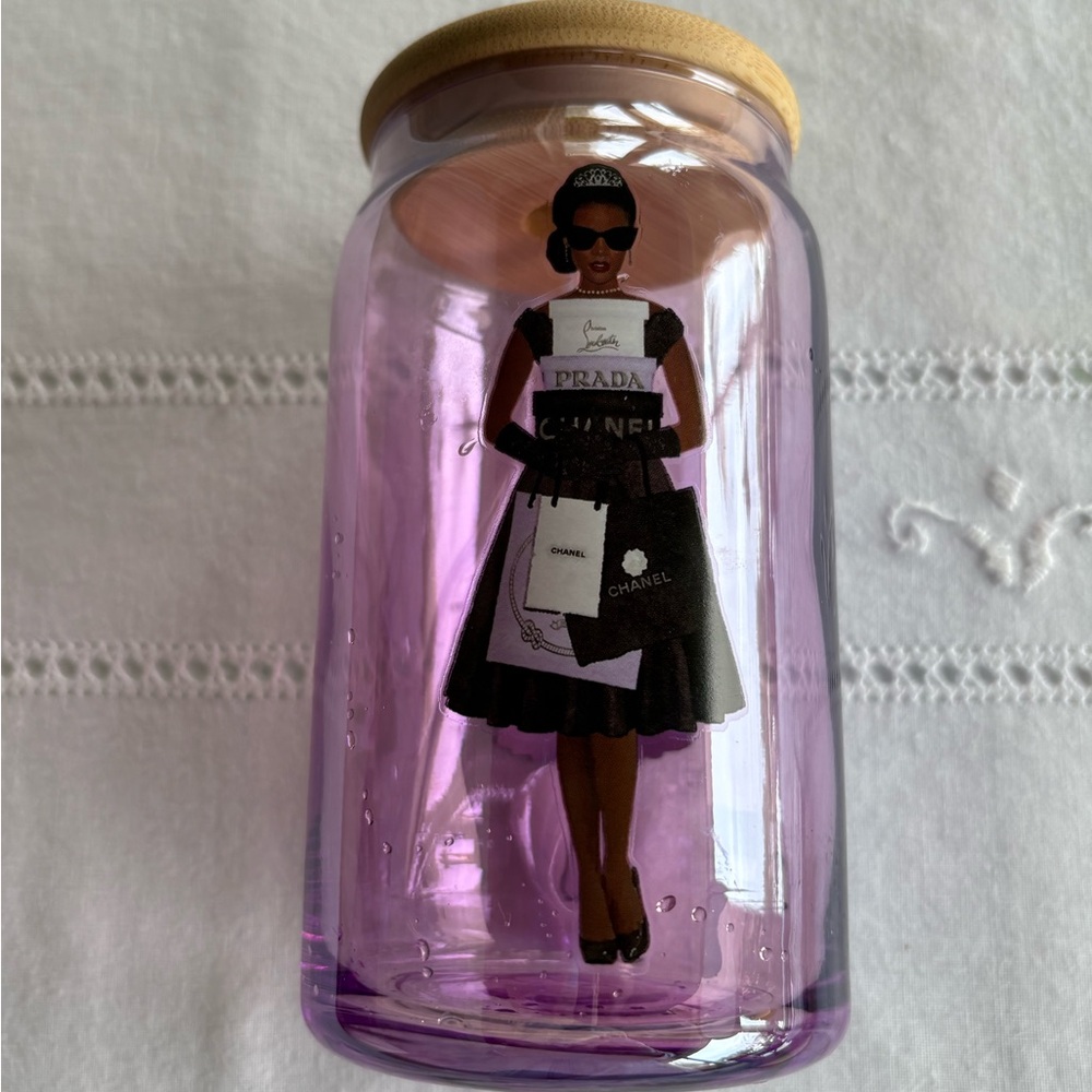 CHANEL Lavender Drinking Glass Fashion Figurine - this glass w/ glass straw incl